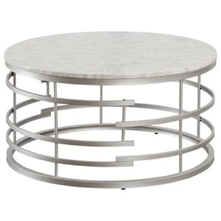 Glam Round Cocktail Table with Faux Marble Top